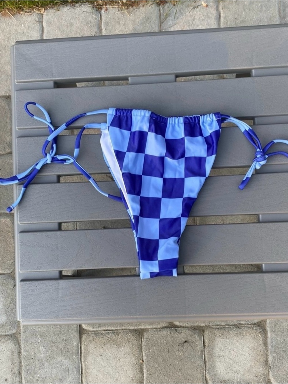 Zaful Blue Checkerboard Tie-Side Bikini Bottom